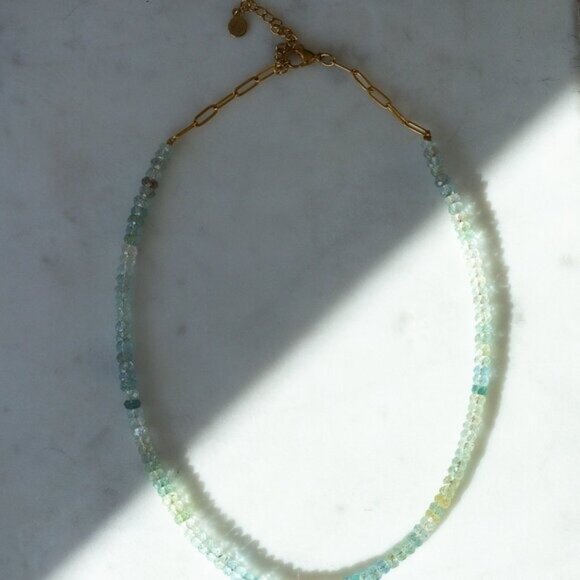 Stunning AQUAMARINE beaded necklace Gold Waterproof Chain non-tarnish gold - Picture 4 of 14